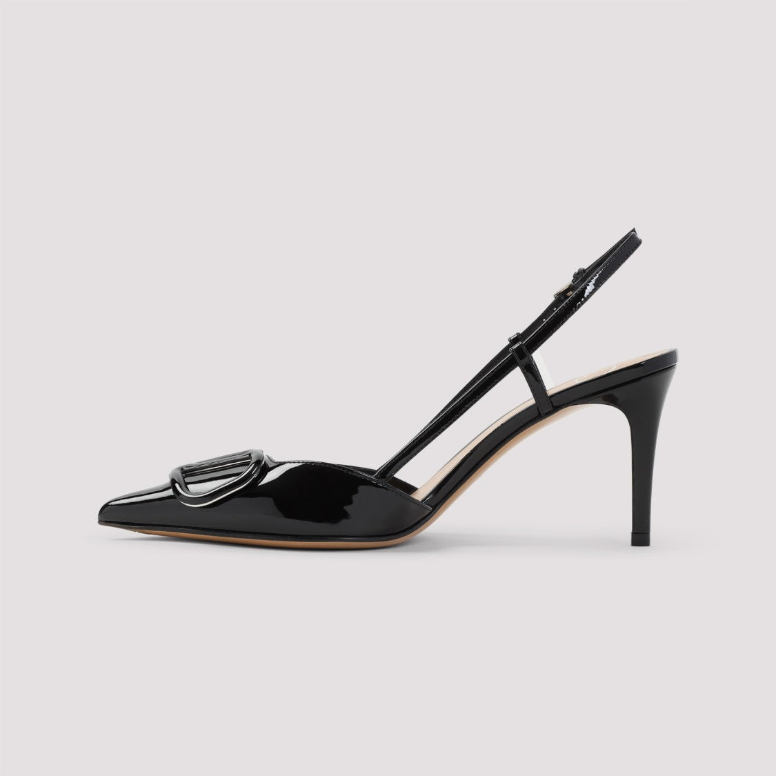 Valentino Garavani Black Patent Leather V Logo Signature Sling Back