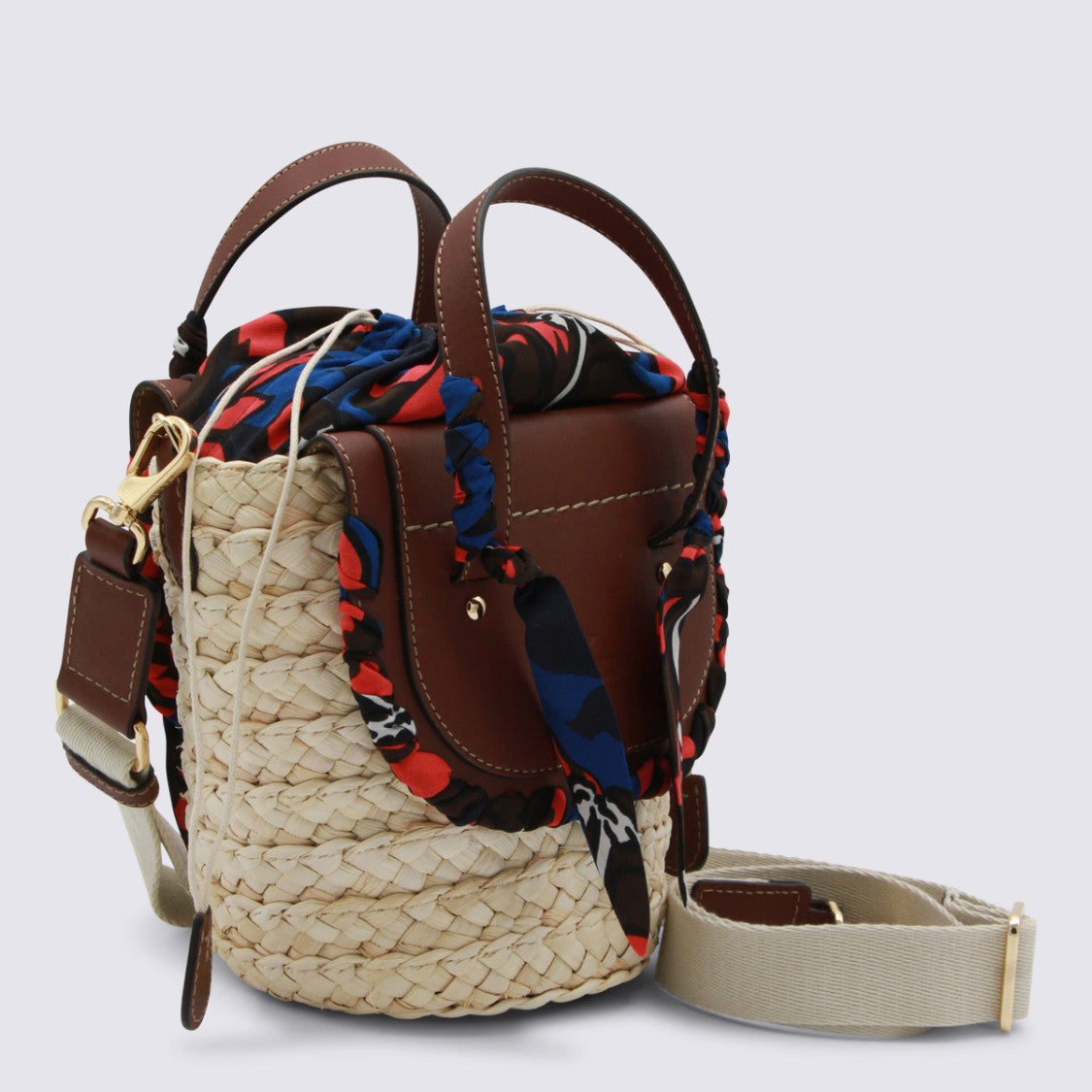 Cuba Lab Woven Straw Bag With Structured Leather Flap And Scarf Detail