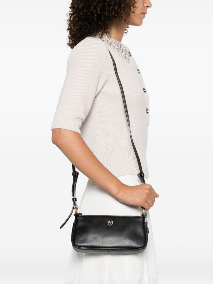 Pinko Rectangular Leather Shoulder Bag With Gold-Tone Emblem