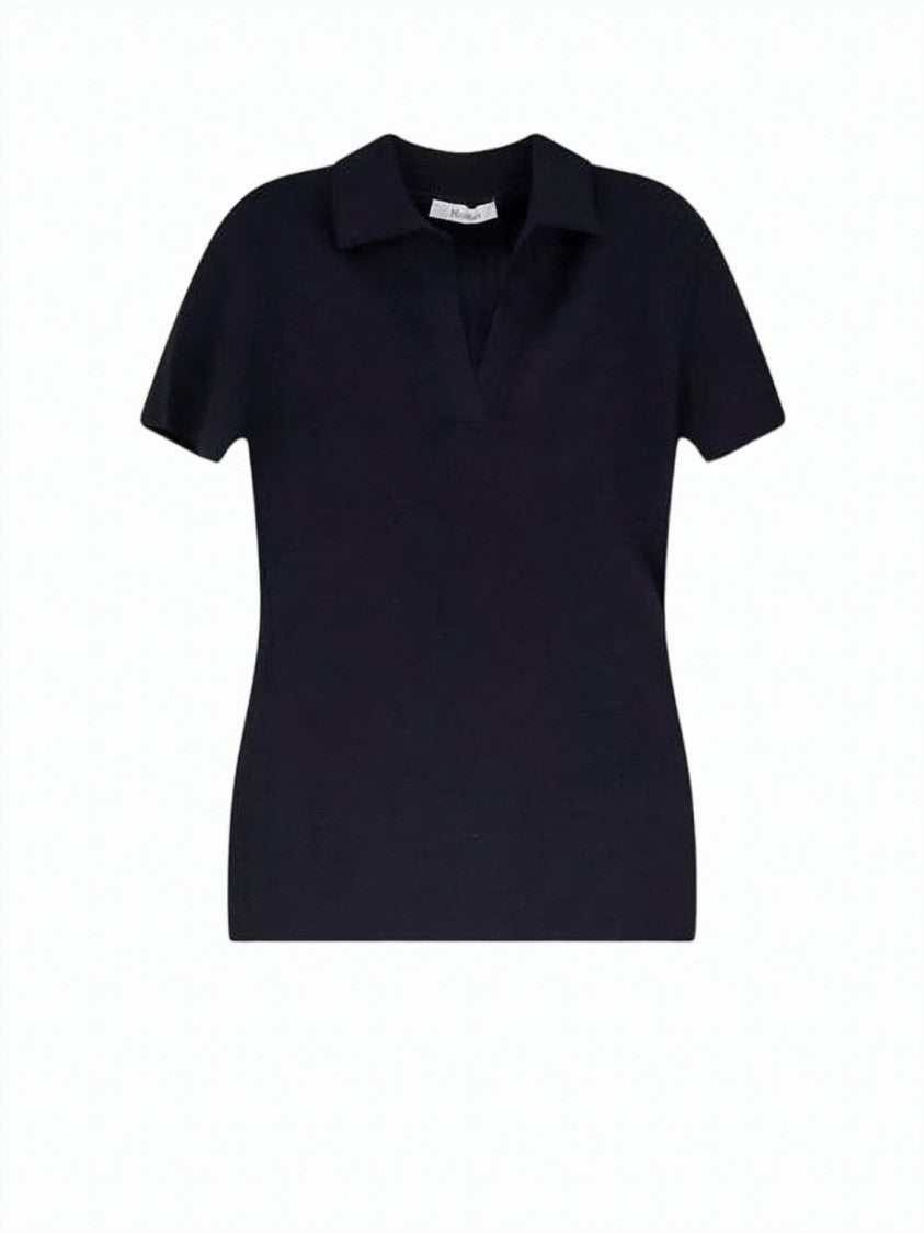 Max Mara Short-Sleeved Polo Shirt With Deep V-Neckline And Fitted Silhouette