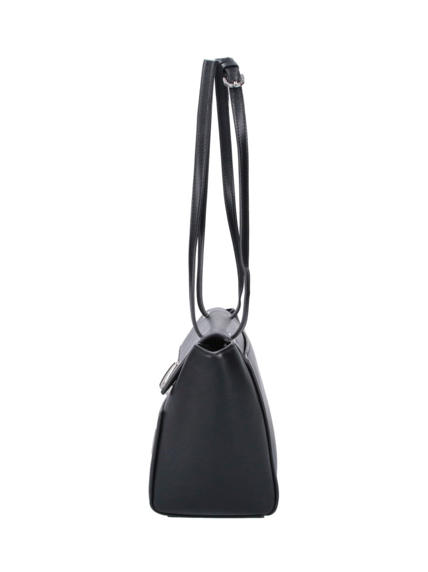 Savette Black Leather Symmetry Trapeze Shoulder Bag