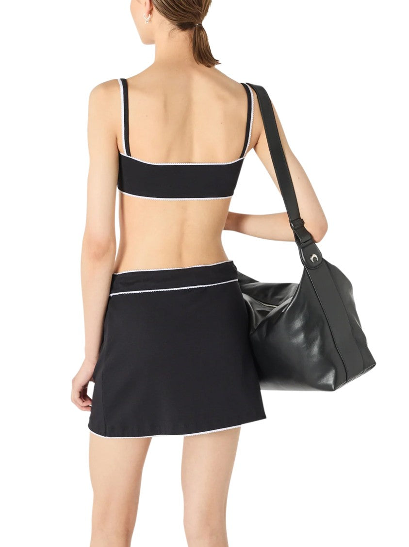 Marine Serre Fitted Black Mini Skirt With Drawstring Waist