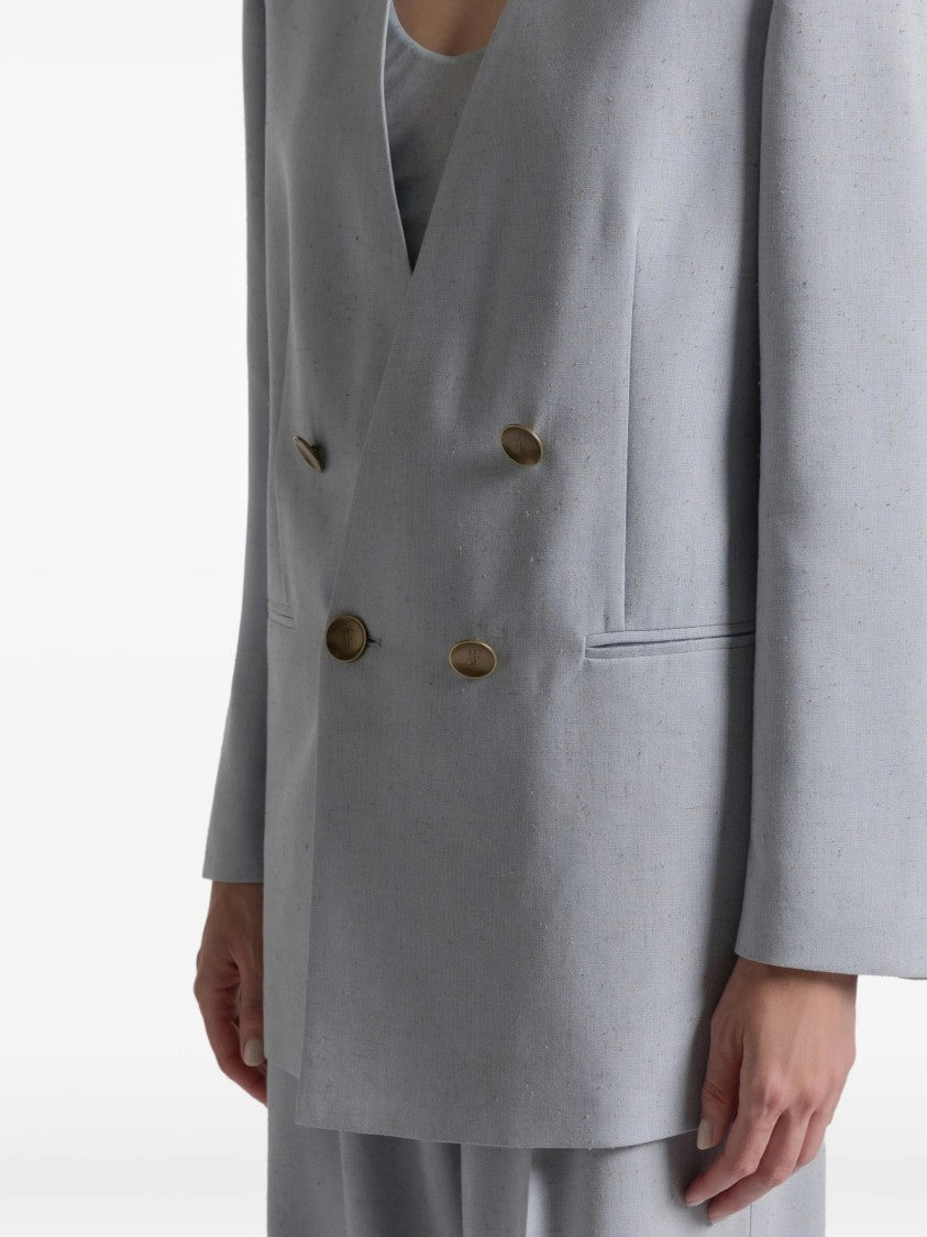 Alberta Ferretti Blue Double-Breasted Padded Viscose Blazer