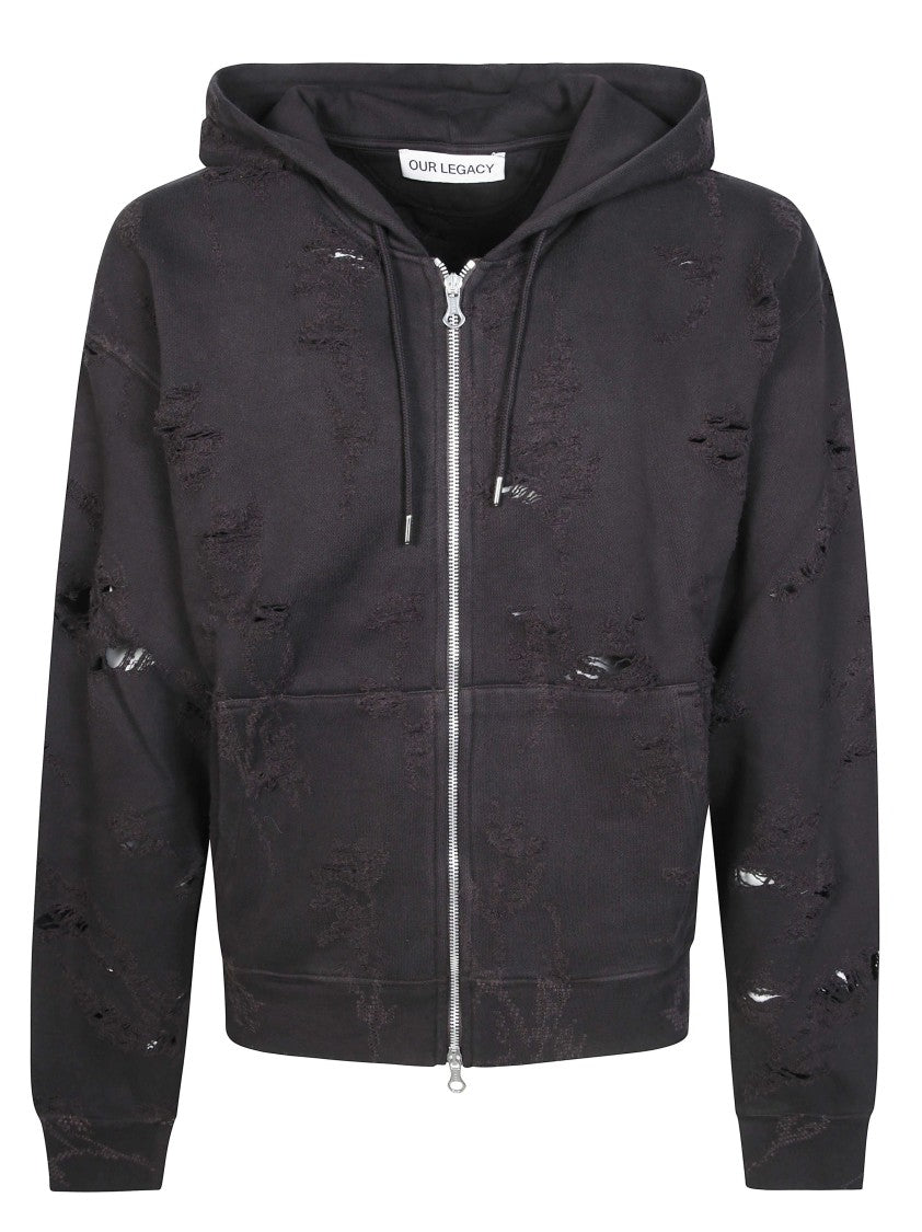 Our Legacy Rascal Distressed Drawstring Zip-Up Hoodie