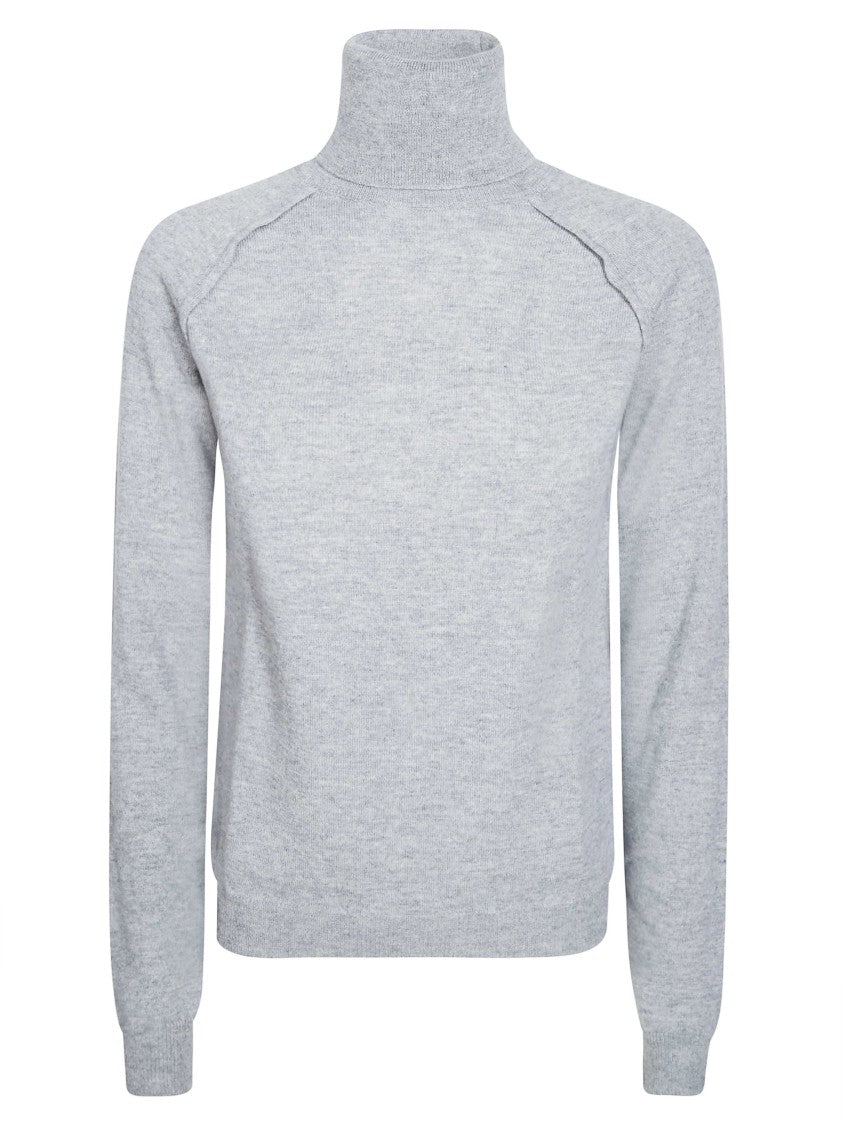 Dondup Grey Seamless Ribbed Wool Turtleneck Sweater