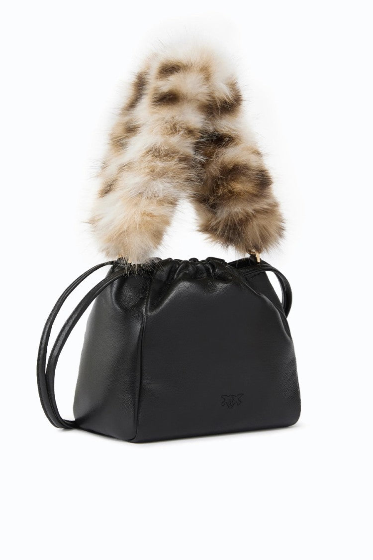 Pinko Black Drawstring Leather Bucket Bag