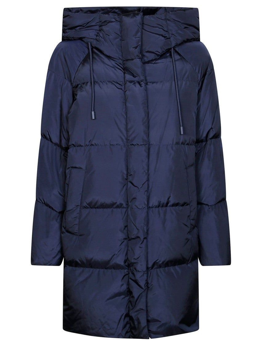 Max Mara Deep Blue Glossy Quilted Padded Coat