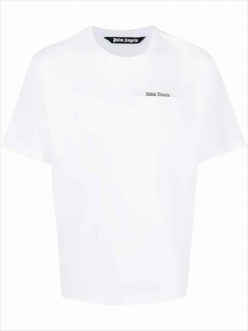 Palm Angels White Crew Neck T-Shirt With Subtle Text Detail
