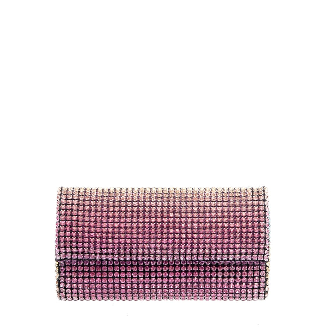 Twentyfourhaitch Gradient Pink Leather Clutch With Rhinestone Accents