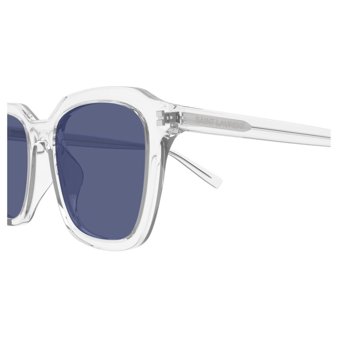 Saint Laurent Transparent Acetate Square Sunglasses With Dark Blue Lenses