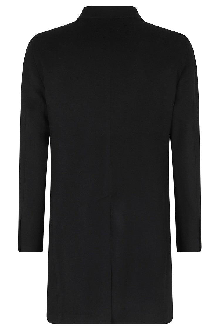 Tagliatore Black Lapel Wool-Cashmere Blend Midi Coat