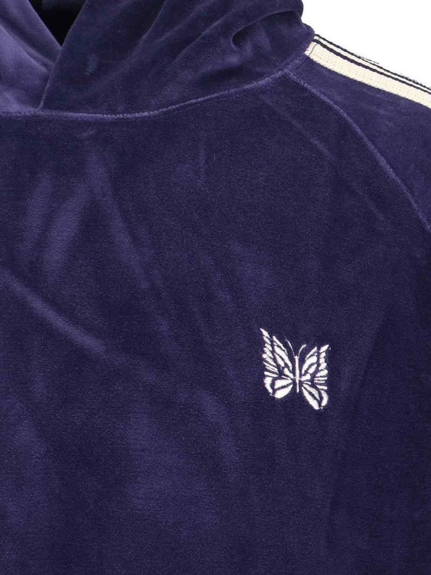 Needles Logo Hoodie, Purple Cotton Blend, Drawstring Hood