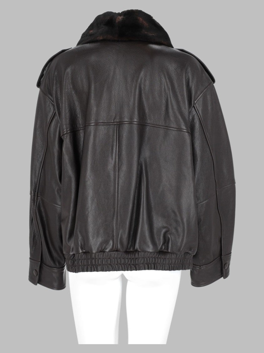 Loulou De Saison Brown Fur-Collar Leather Jacket
