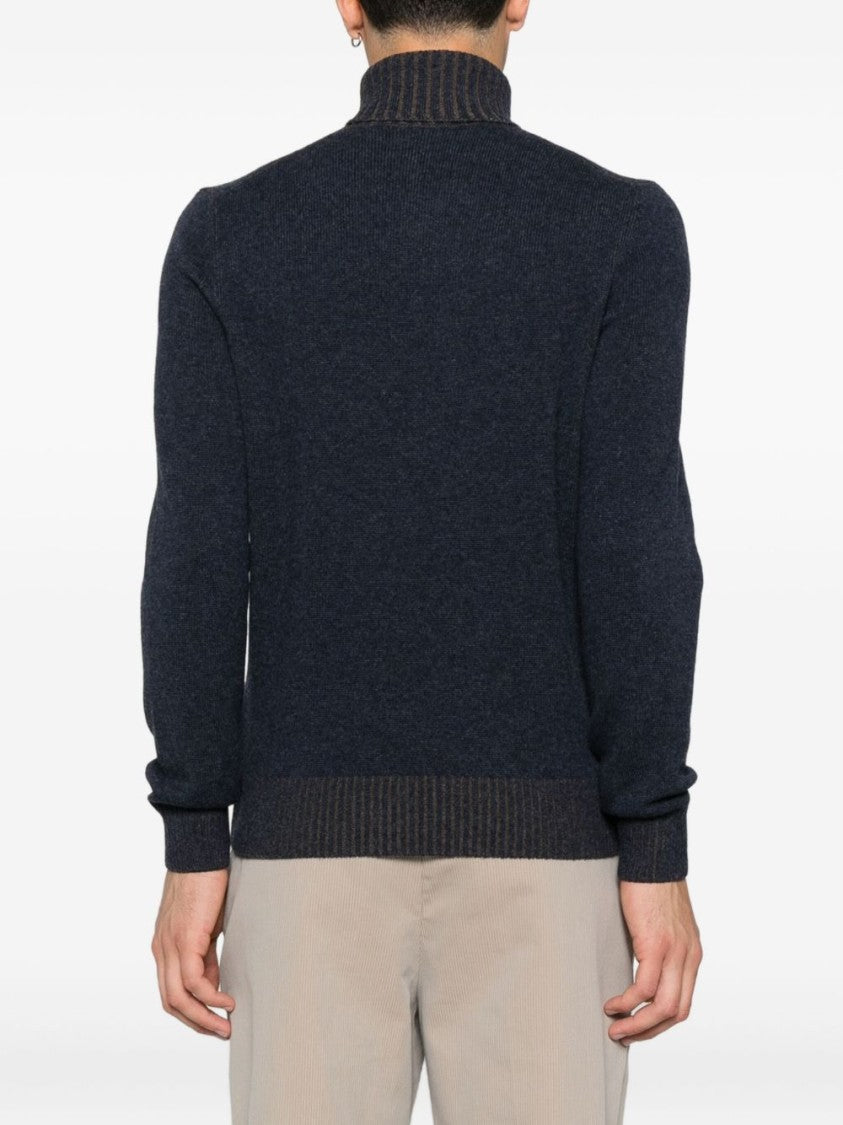 Vengera Blue Turtleneck Sweater With Textured Knit
