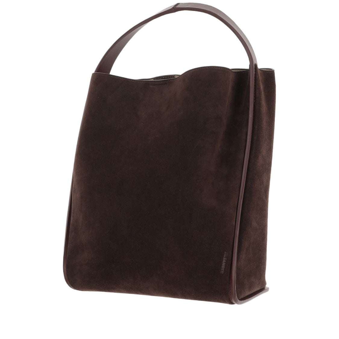 Jil Sander Brown Structured Top Handle Suede Shoulder Bag