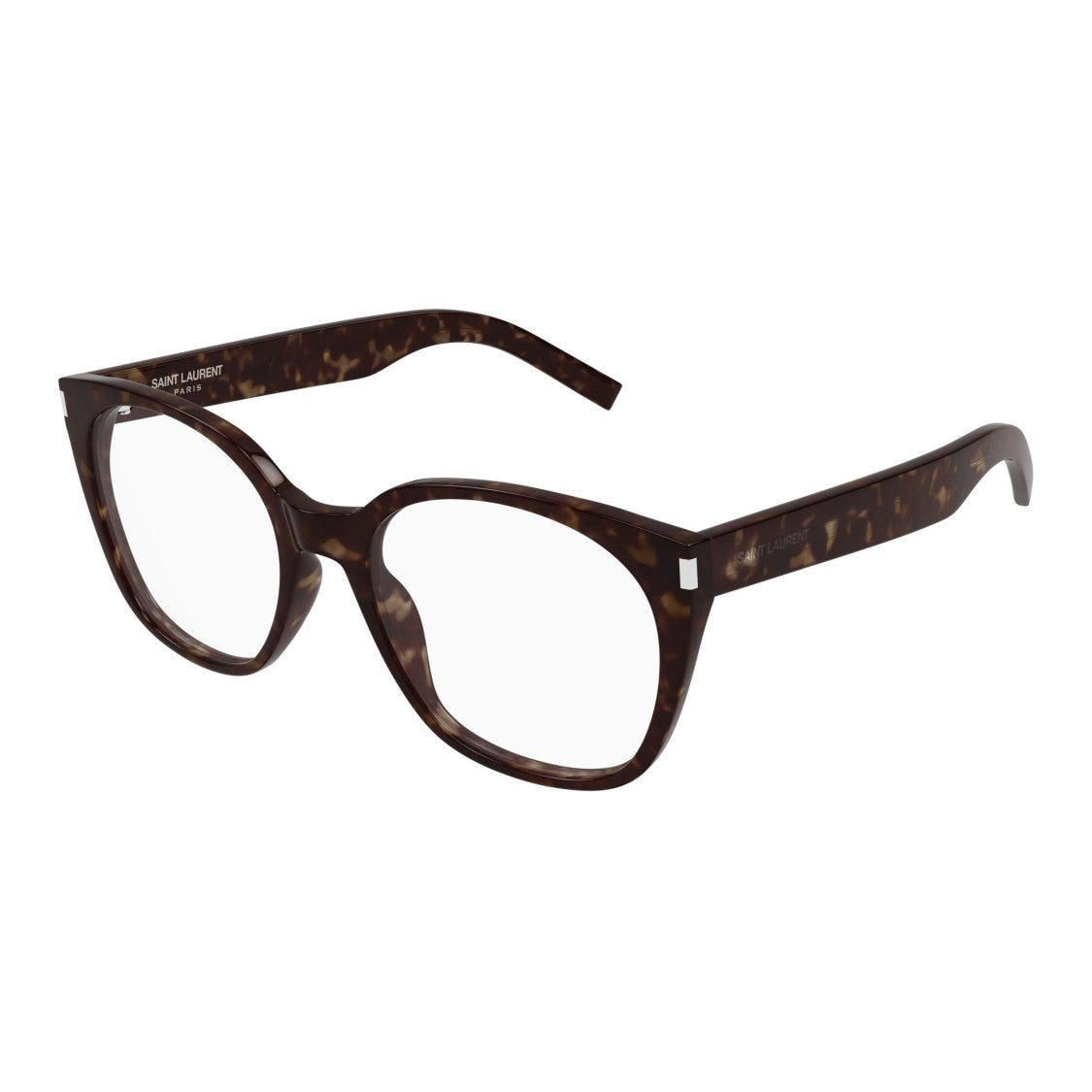 Saint Laurent Rounded Square Sunglasses With Tortoiseshell Pattern And Silver Accents