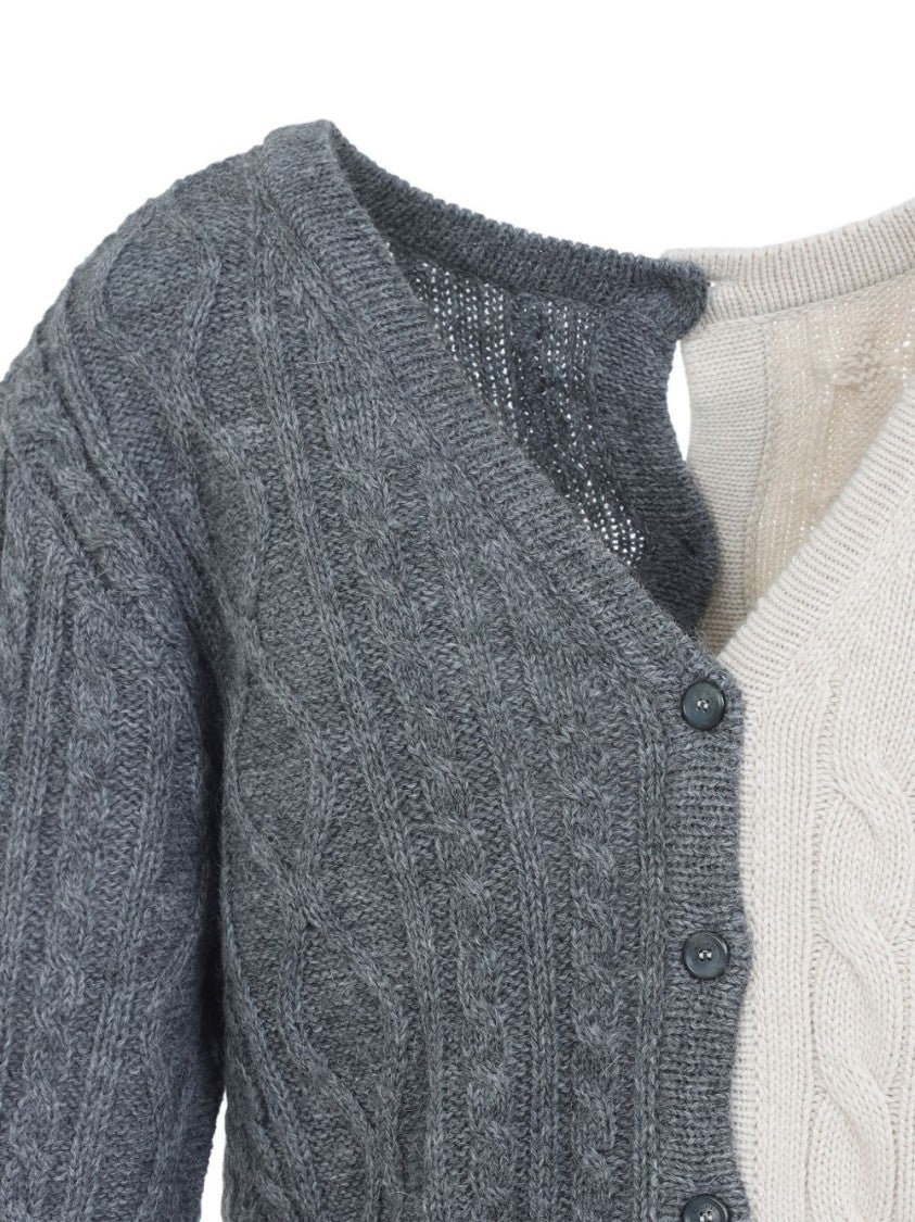 Moschino Two-Tone Off-White And Grey Cable Knit Sweater