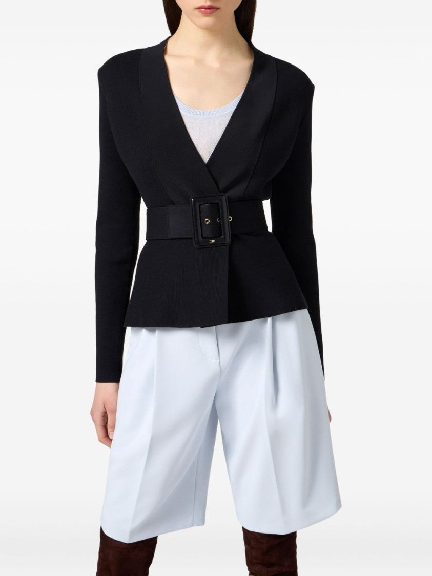 Elisabetta Franchi Classic Solid Black Sweater With Round Neckline