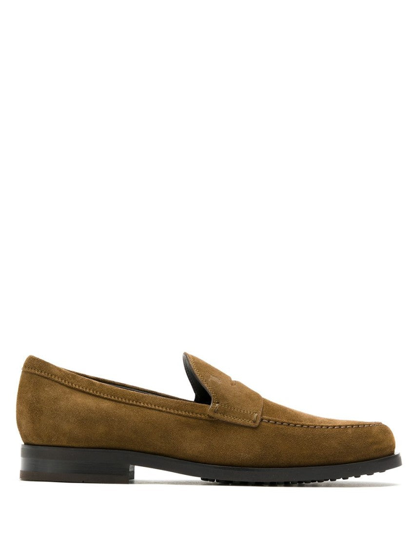 Tod's Brown Suede Penny Strap Leather Loafers