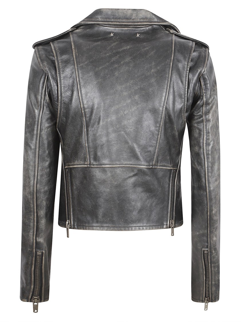 Golden Goose Distressed Black Leather Biker Jacket