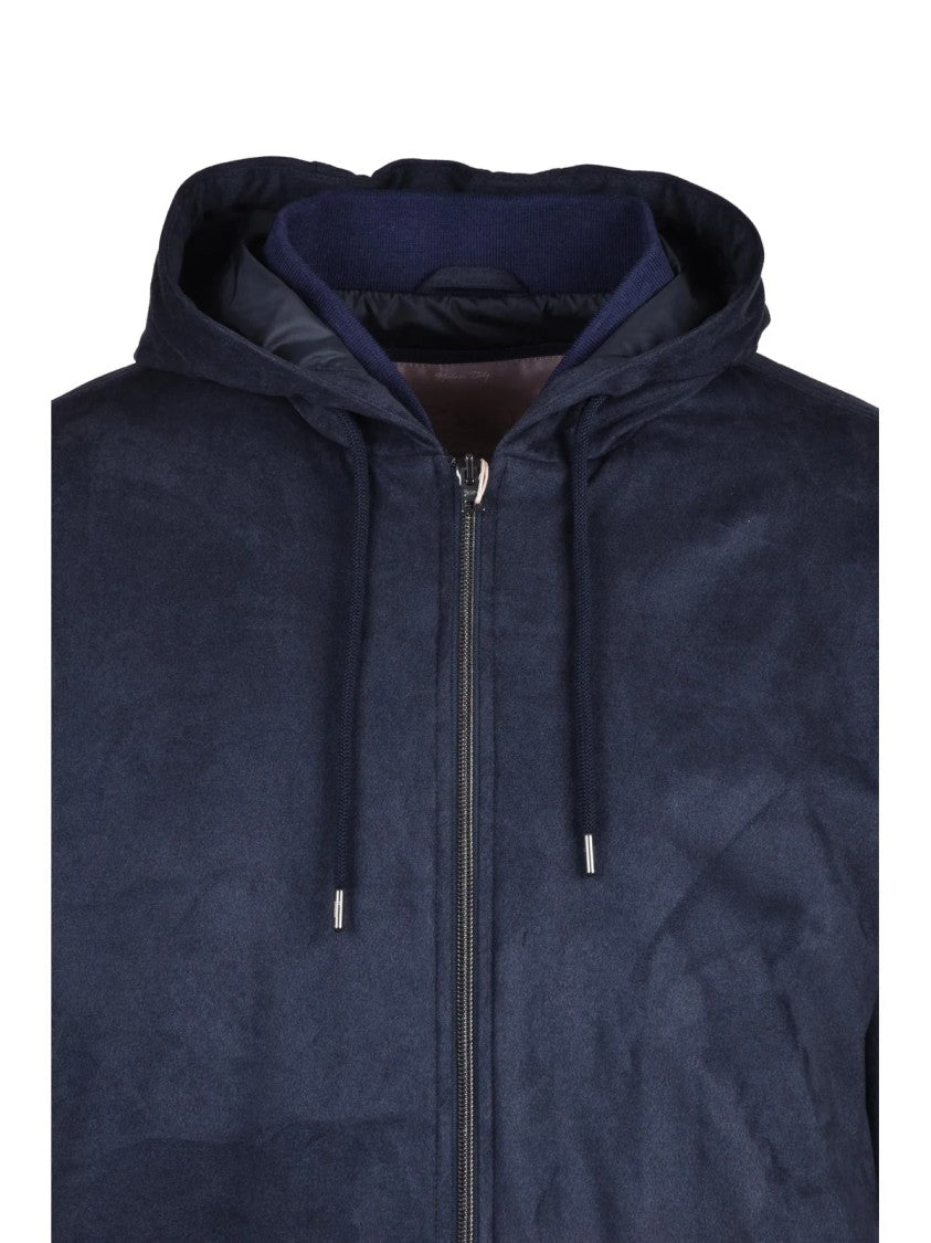 Herno Resort Hooded Velvet Jacket With Relaxed Fit And Zipper Closure