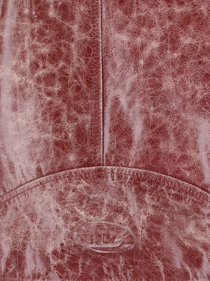 Diesel Cropped Biker Jacket In Cracked Calf Leather