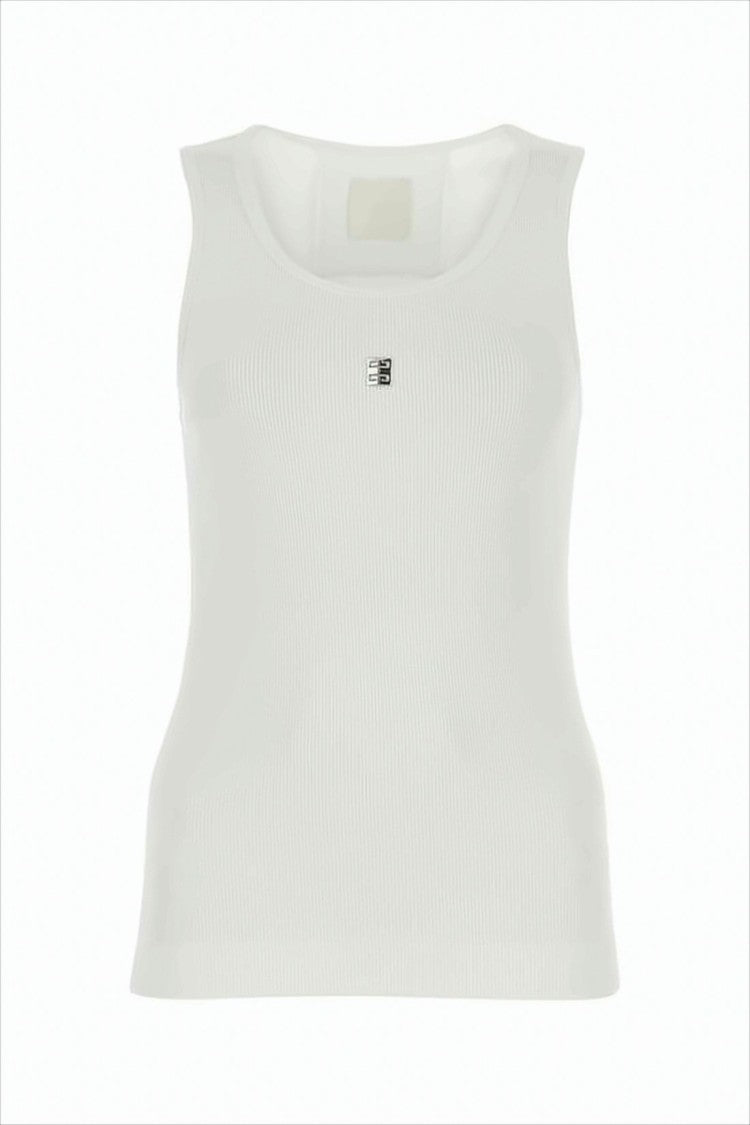 Givenchy Ribbed White Tank Top With Subtle Metallic Detail