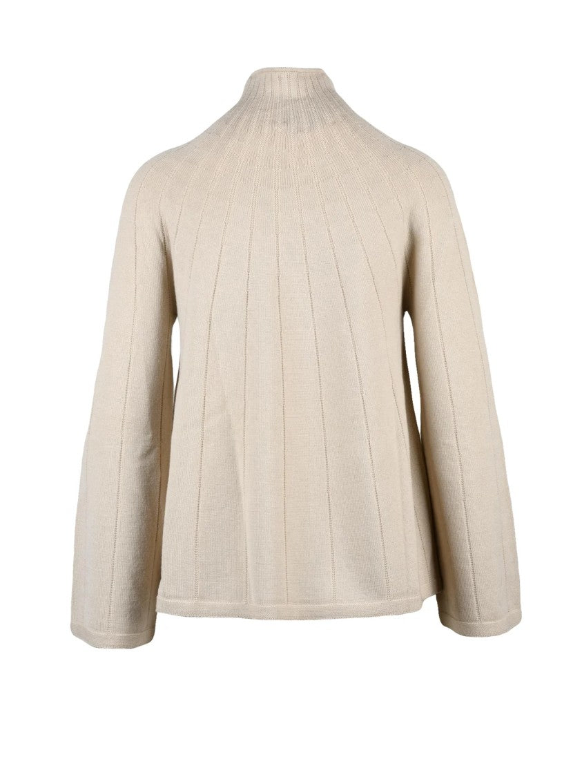 Mm By Max Mara Flared Knit Top With High Neck And Ribbed Texture