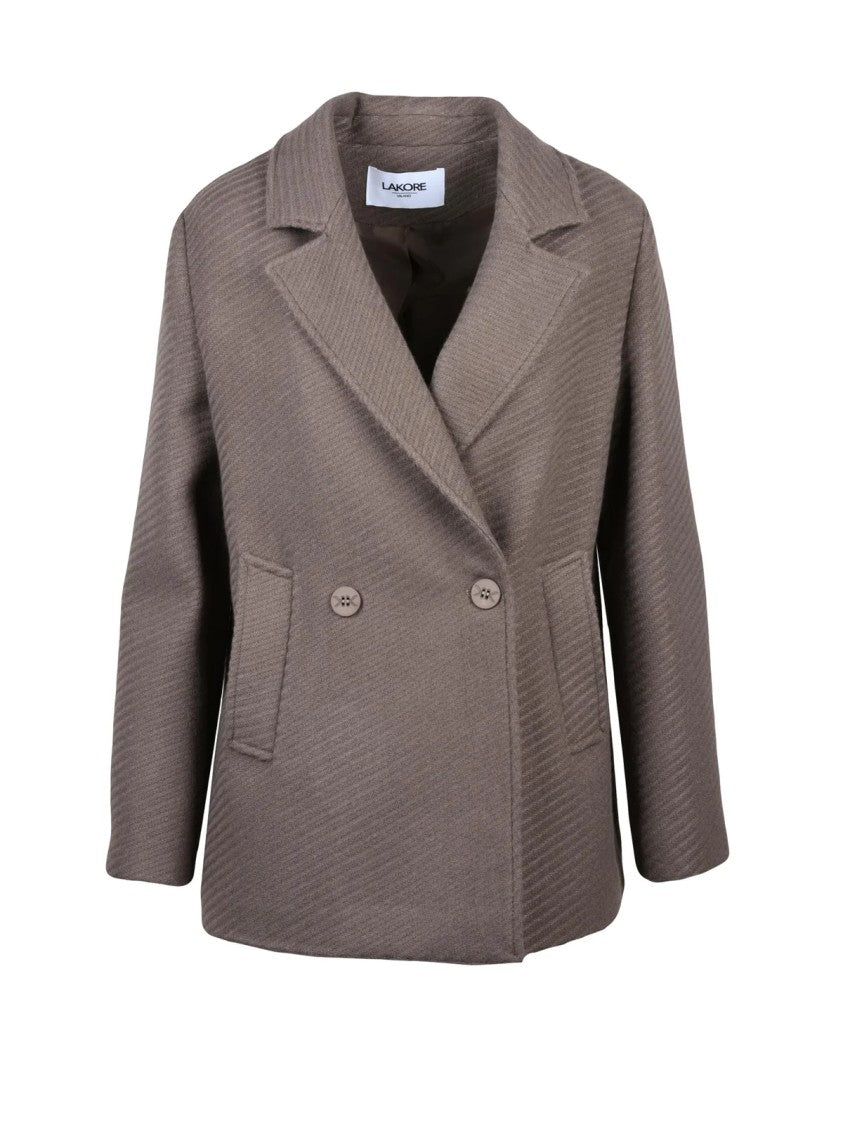 Lakore Turquoise Double-Breasted Wool-Blend Short Coat