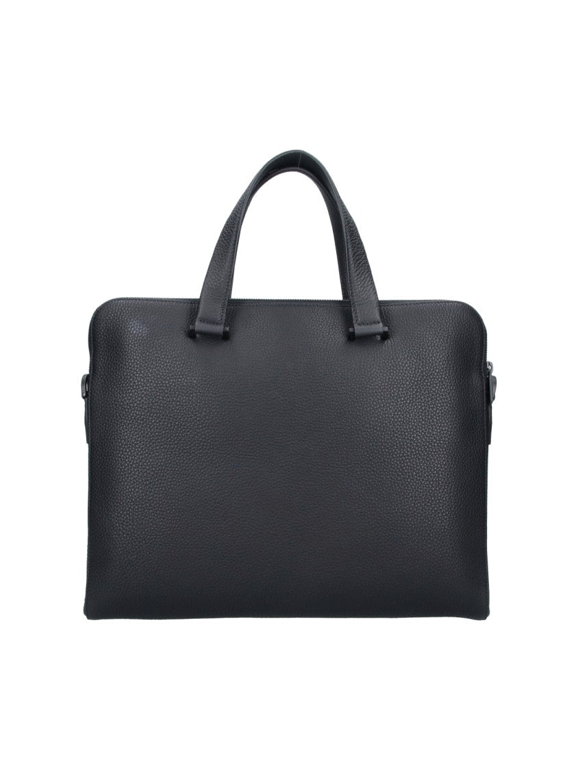 Ferragamo Black Textured Leather Triple Compartment Briefcase