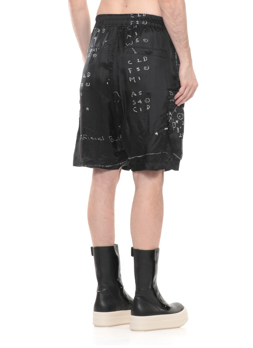 Rick Owens Black Cargobelas Viscose Bermuda Shorts