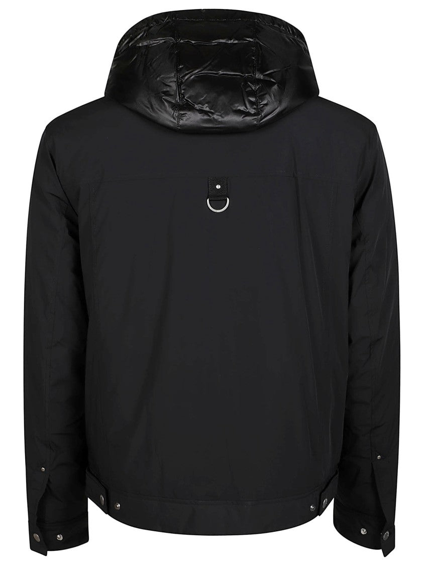 Moose Knuckles Structured Black Padded Trucker Jacket With Hood And Front Closure