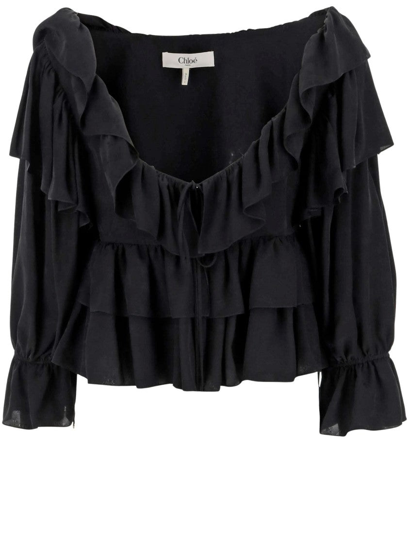 Chloé Floral Viscose Ruffle Top