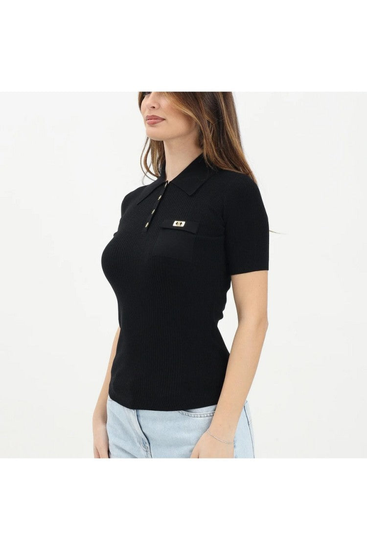 Elisabetta Franchi Ribbed Knit Top Polo