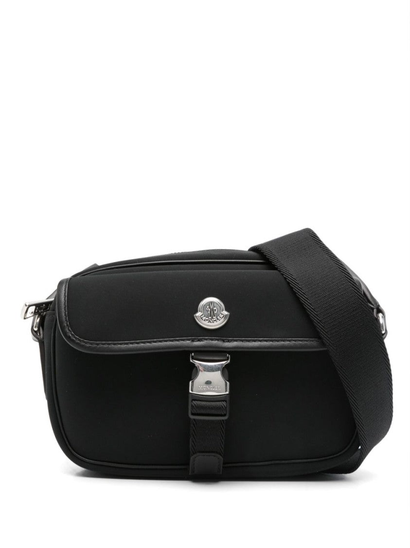 Moncler Structured Black Shoulder Bag With Metallic Clasp