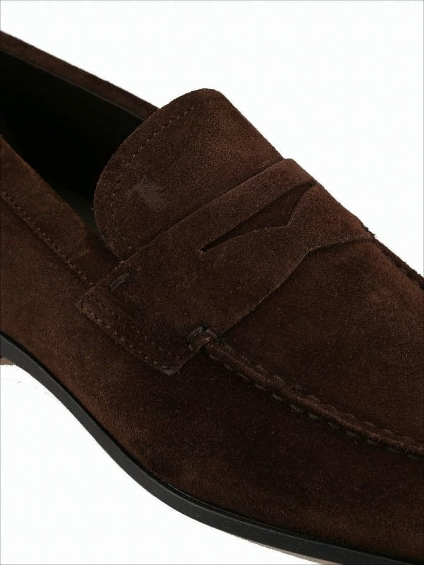 Tod's Brown Suede Loafers With Classic Penny Strap And Rubber Sole