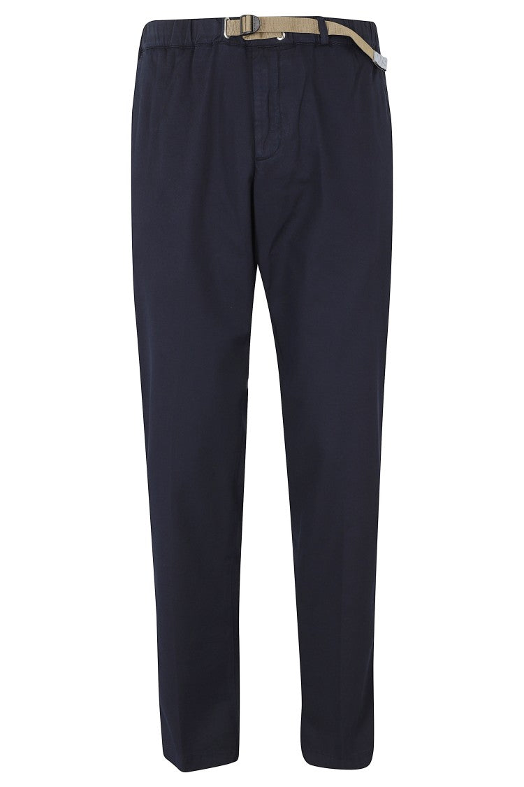 White Sand Blue Elastic Waistband Drawstring Cotton-Blend Straight-Leg Pants