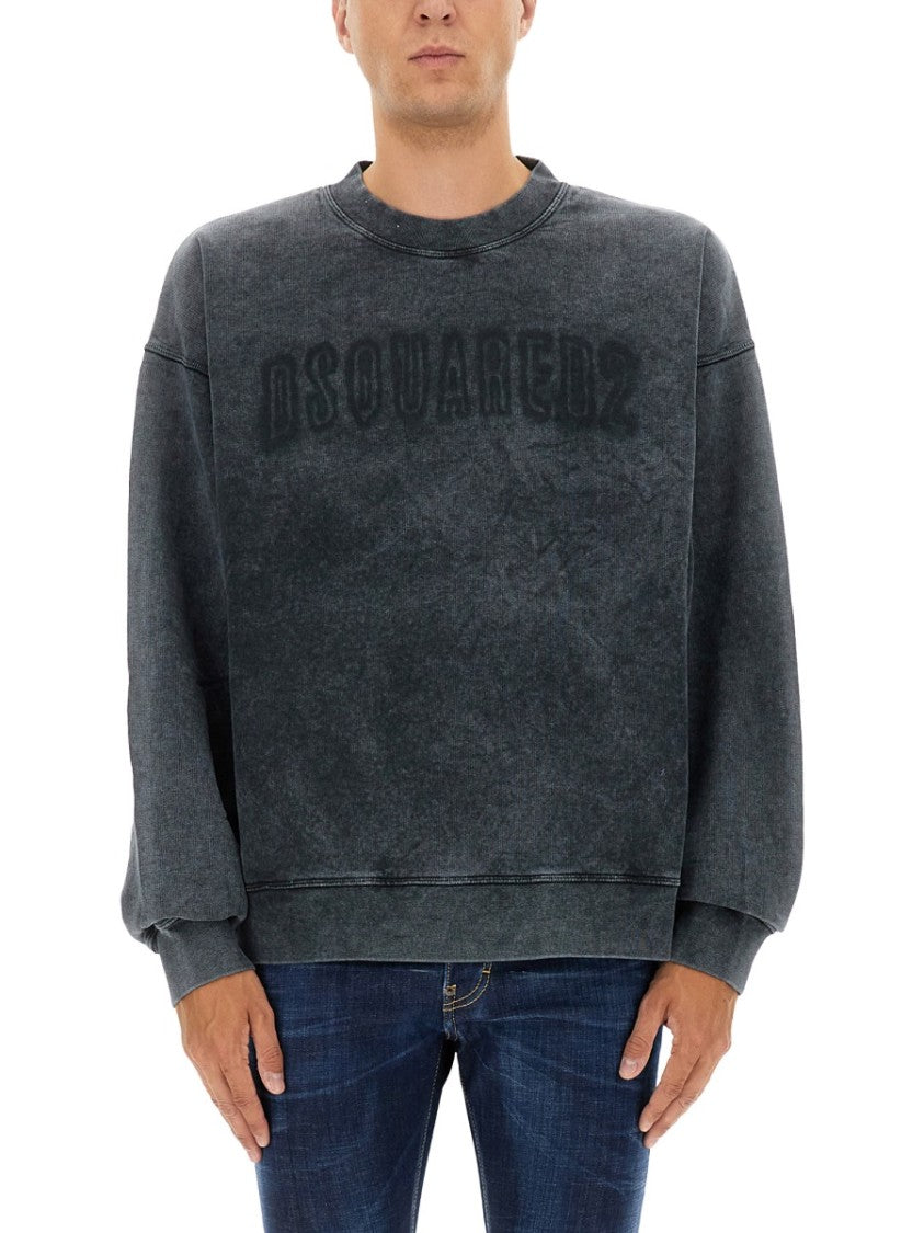 Dsquared2 Washed Black Sweatshirt With Embossed Logo