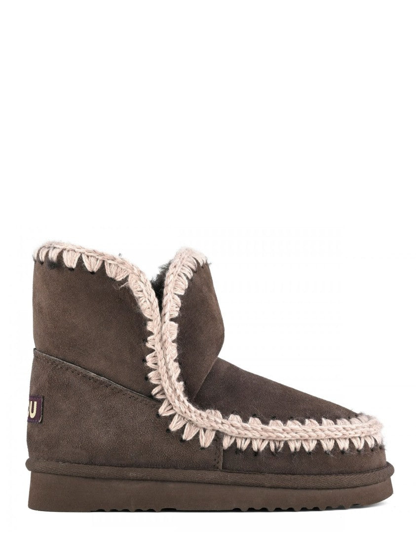 Mou Cream Whipstitch Double-Faced Sheepskin Ankle Boots
