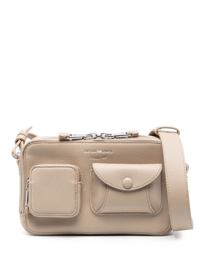 Emporio Armani Beige Textured Finish Shoulder Bag