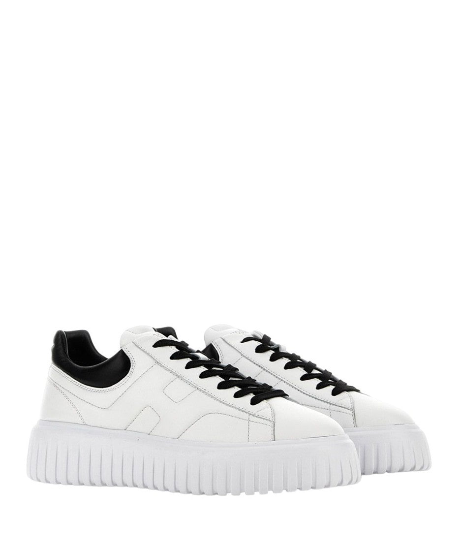 Hogan Dynamic White Leather Sneakers With Black Accents