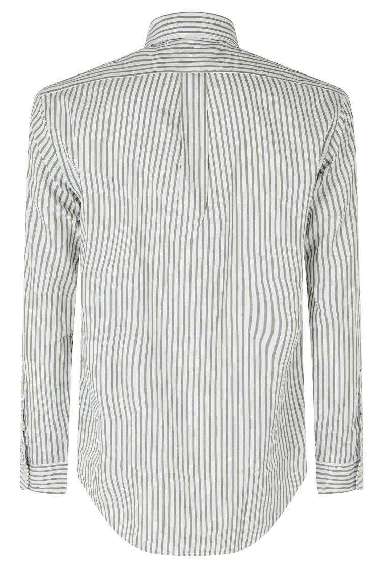 Polo Ralph Lauren White Green Striped Button-Down Cotton Slim Shirt