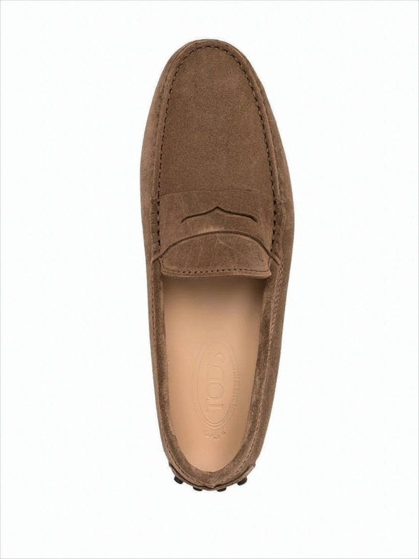 Tod's Suede Penny Loafers With Pebbled Rubber Sole