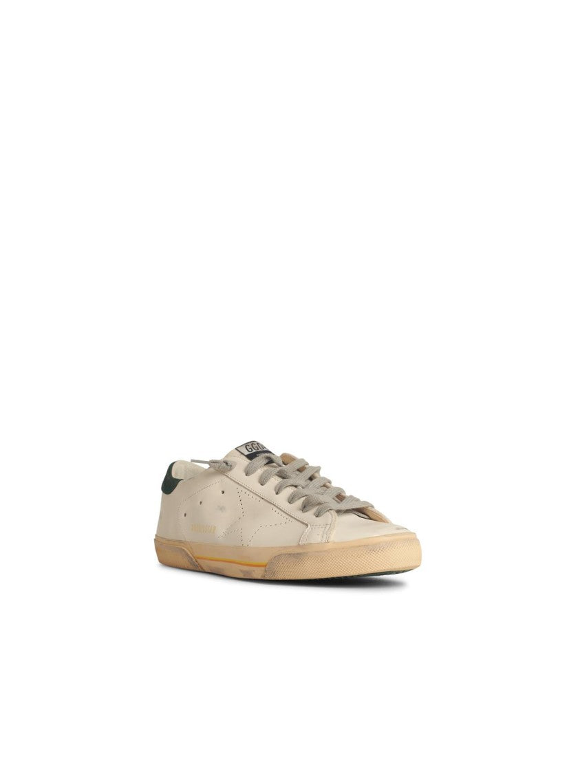 Golden Goose White Leather Sneakers With Green Suede Heel