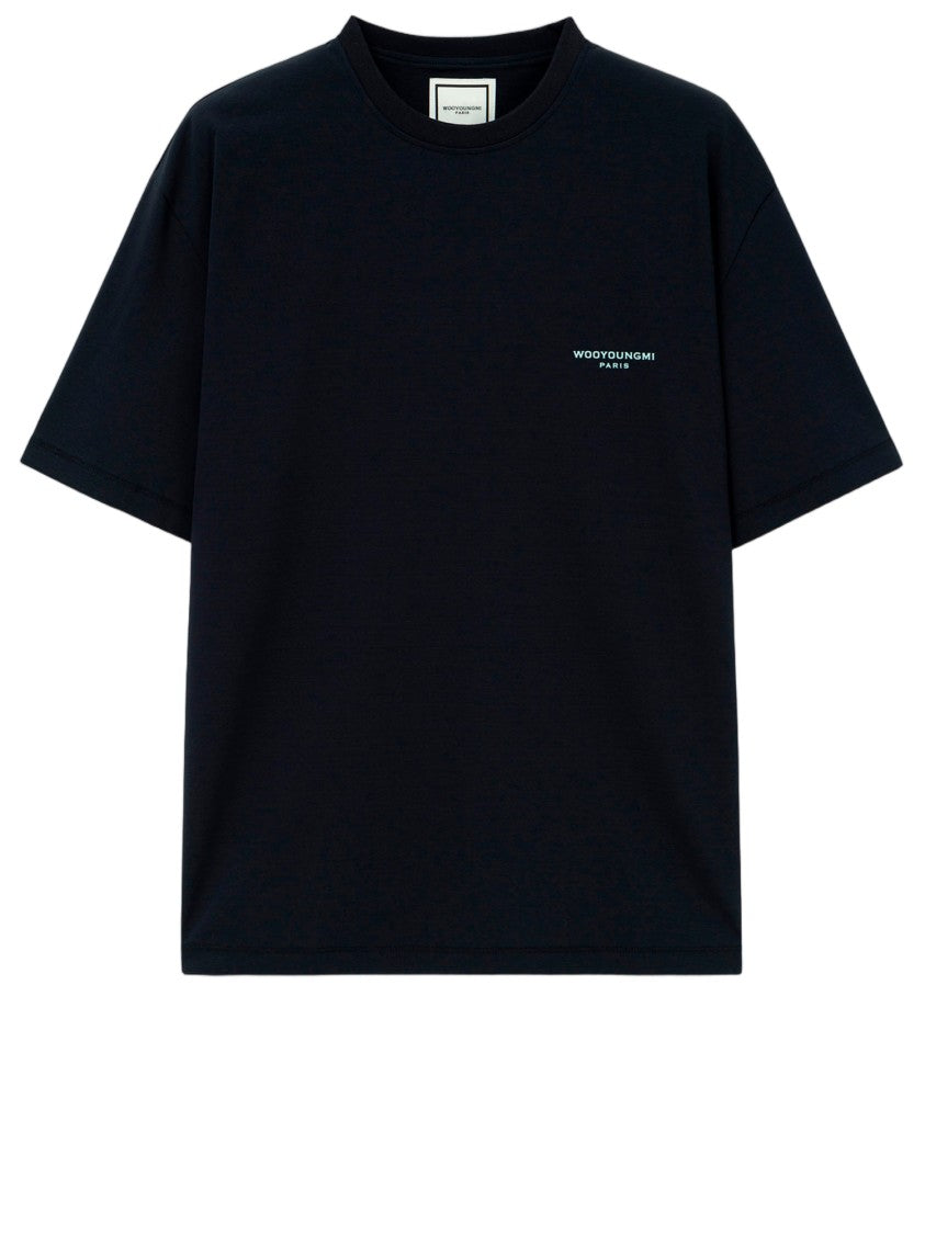 Wooyoungmi Dark Navy Cotton T-Shirt With Logo Embellishments