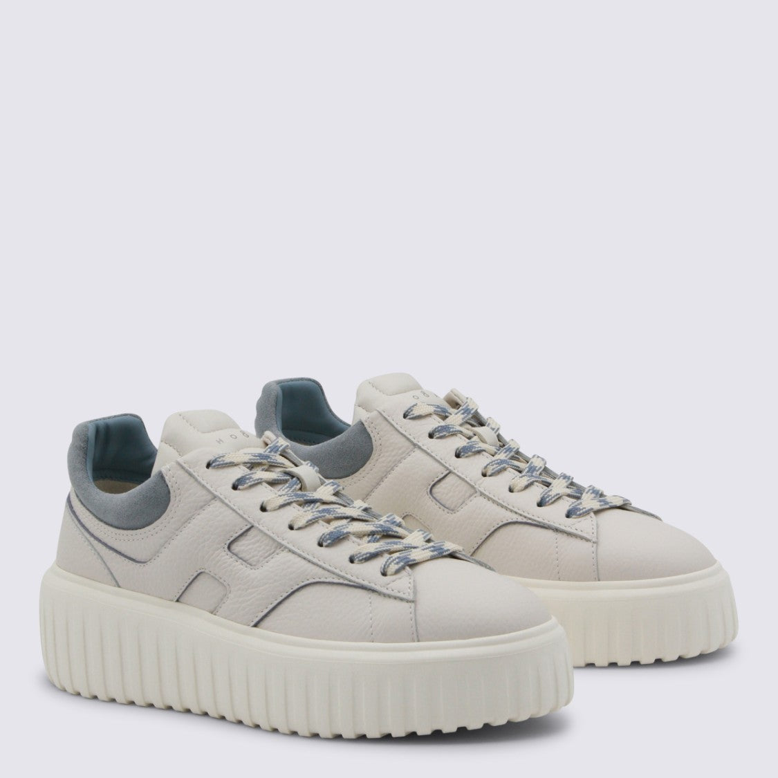 Hogan White And Light Blue Leather Sneakers