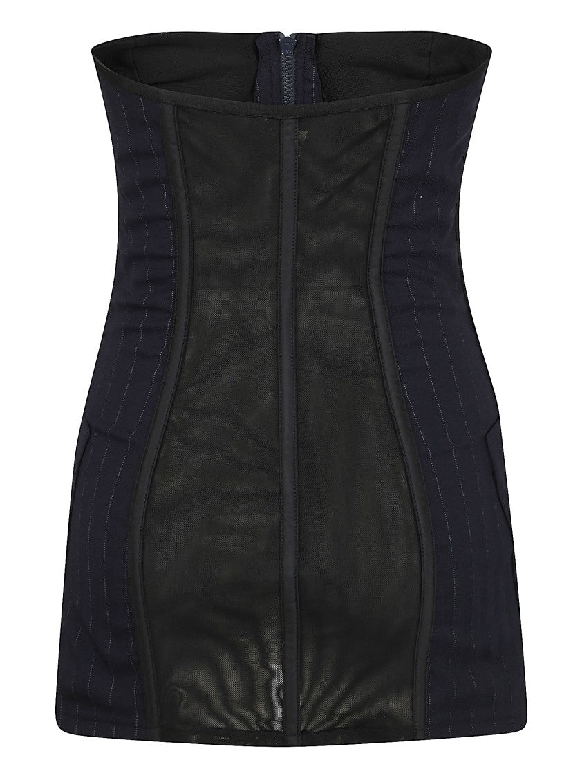 Pinko Structured Black Strapless Top With Corset-Inspired Silhouette
