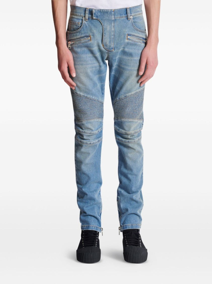 Balmain Slim-Fit Biker Trousers With Ribbed Detail