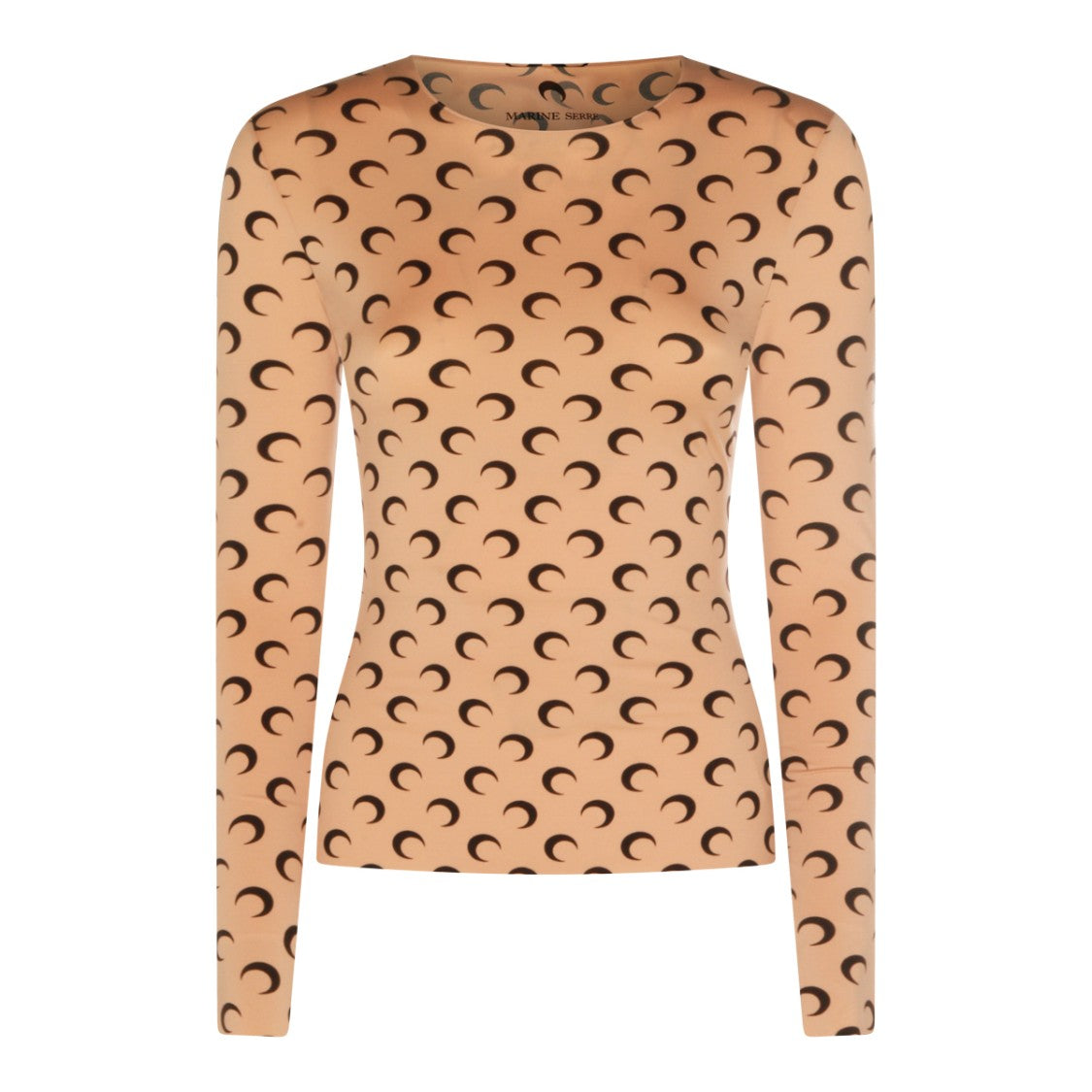 Marine Serre Beige Long-Sleeved Top With All-Over Crescent Moon Print