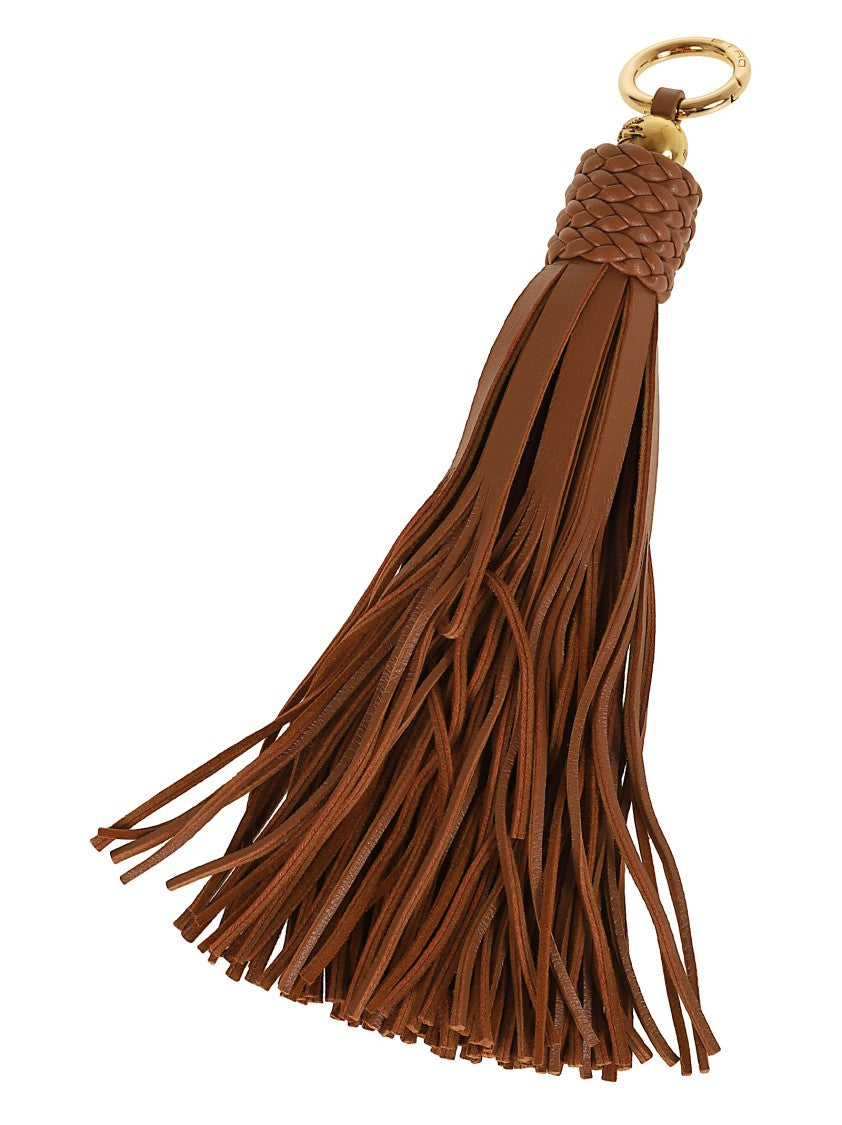 Etro Fringe Leather Charm With Braided Top And Metal Clasp